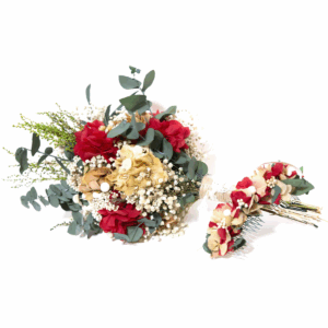Pack de ramo pequeño y tocado silvestres tonos rojos AMELIE