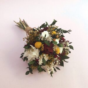 Ramo de flores preservadas con Eucalipto tonos burdeos & mostaza - TOSCANA