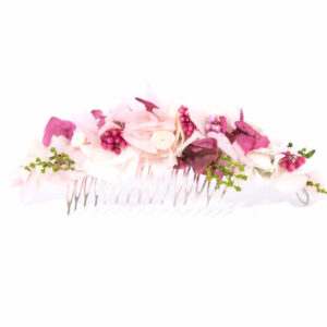 Tocado de flores preservadas en tonos rosa, blanco y verde MIA