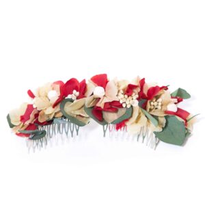 Tocado de flores preservadas rojo y eucalipto LOLA