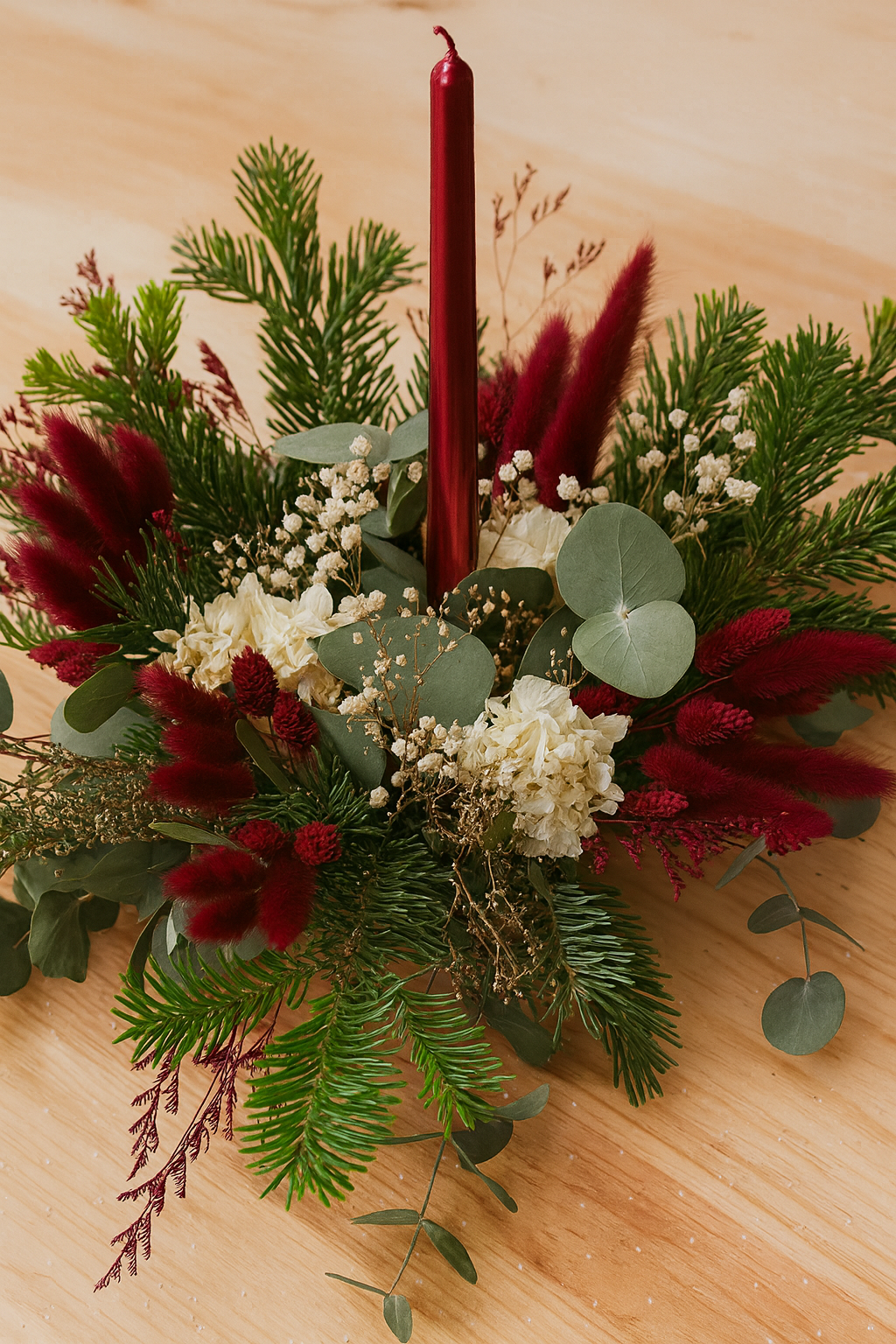 Centro Navideño Artesanal con Vela Granate o Dorada - Decoración Natural y Elegante para Navidad - Imagen 2